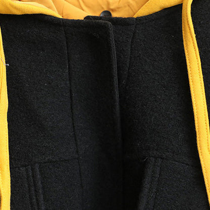 Loose Hoodie Black Fall Winter Short Woolen Coat Jackets