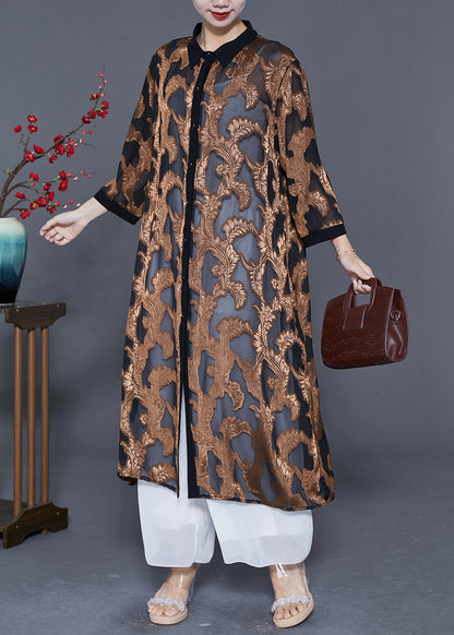 Loose Khaki Jacquard Hollow Out Tulle Upf 50+ Long Cardigans Summer