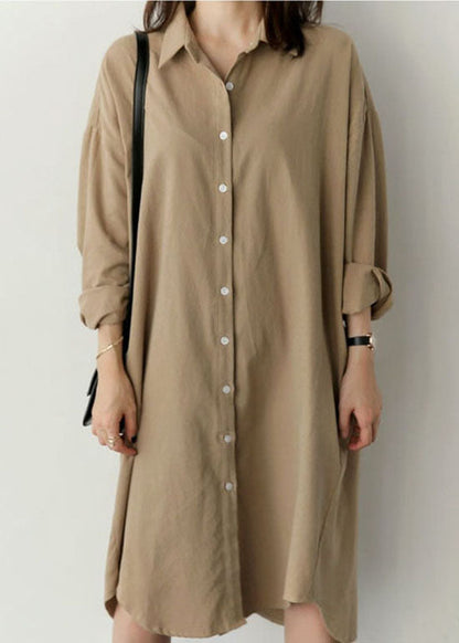 Loose Khaki Peter Pan Collar Button Cotton Top Shirts Spring