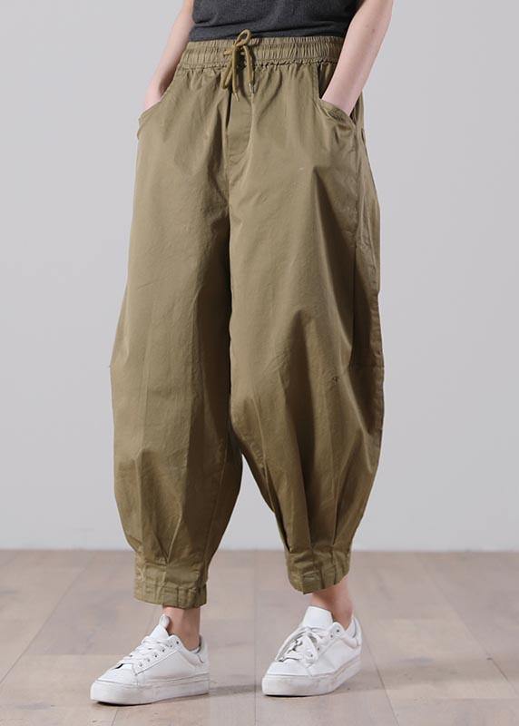 Loose Color Tie Waist Pockets Harem Pants Summer Cotton
