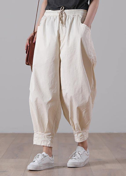 Loose Yellow Texture Tie Waist Pockets Harem Pants Summer Cotton