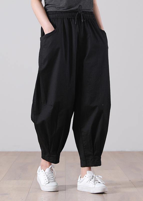 Loose Blue Dots Tie Waist Pockets Harem Pants Summer Cotton