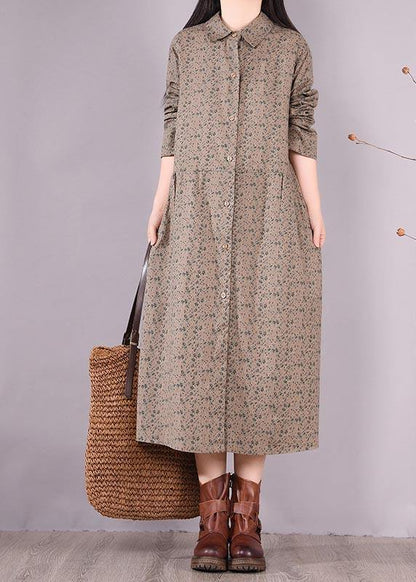 Loose Lapel Button Down Spring Dress Christmas Gifts Gray Print Blouses