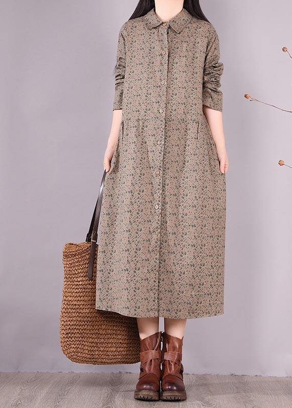 Loose Lapel Button Down Spring Dress Christmas Gifts Gray Print Blouses