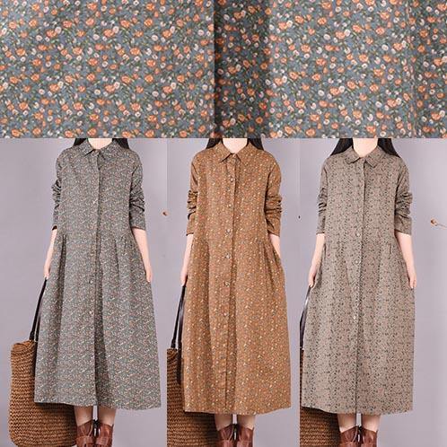 Loose Lapel Button Down Spring Dress Christmas Gifts Gray Print Blouses