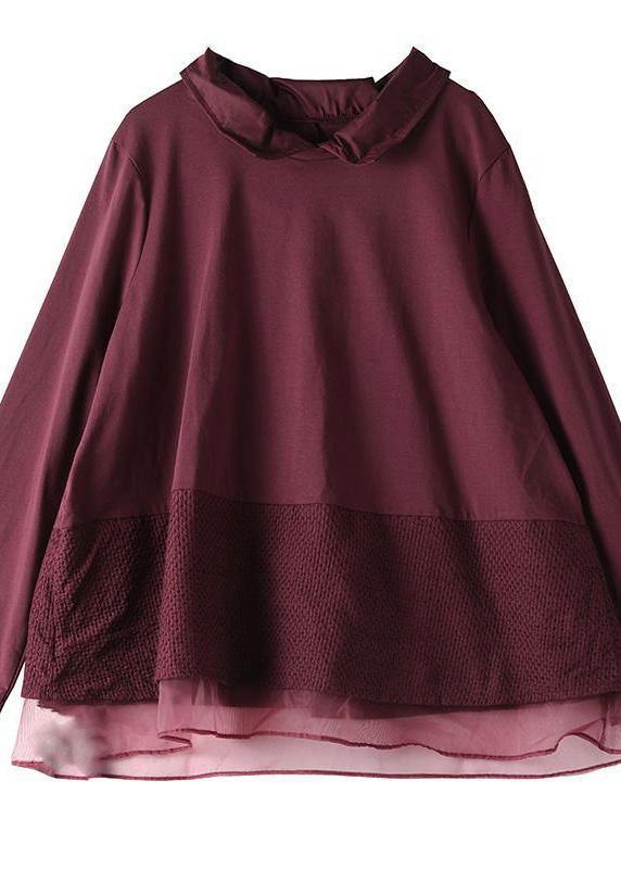 Red Tops Lapel Patchwork Clothes Pattern