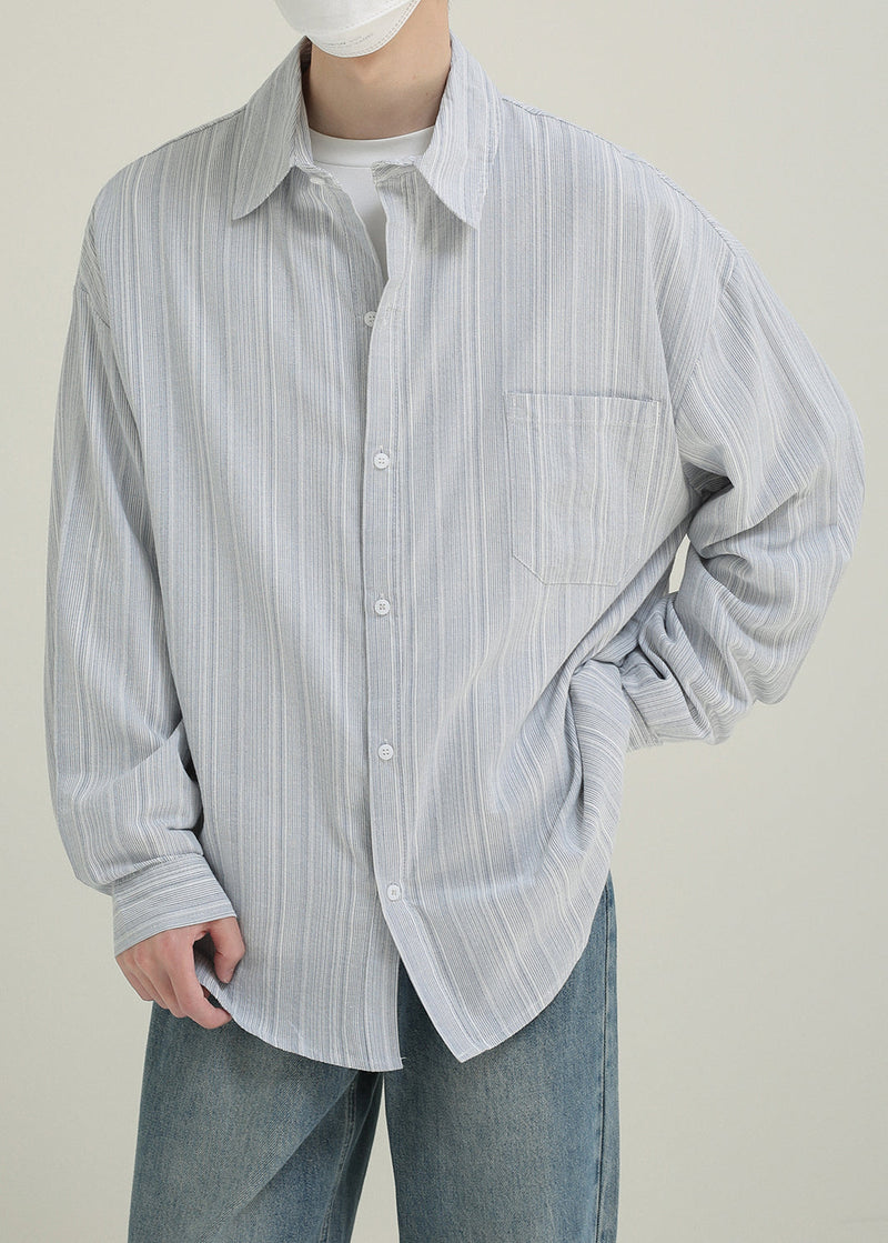 Loose Light Blue Pockets Cotton Shirts Peter Pan Collar Spring