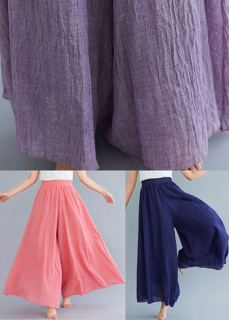 Loose Navy High Waist Color Linen Wide Leg Pants Summer