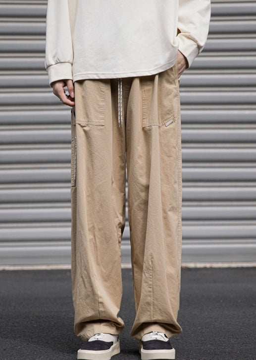 Loose Navy Pockets Drawstring Cotton Pants Spring