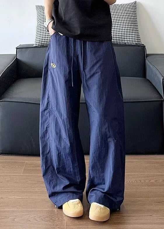 Loose Navy Elastic Waist Cotton Pants Summer