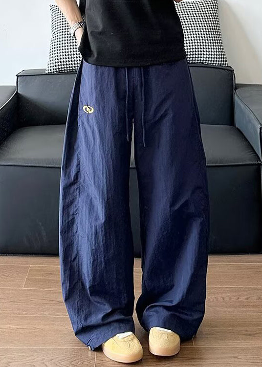 Loose Navy Elastic Waist Cotton Pants Summer