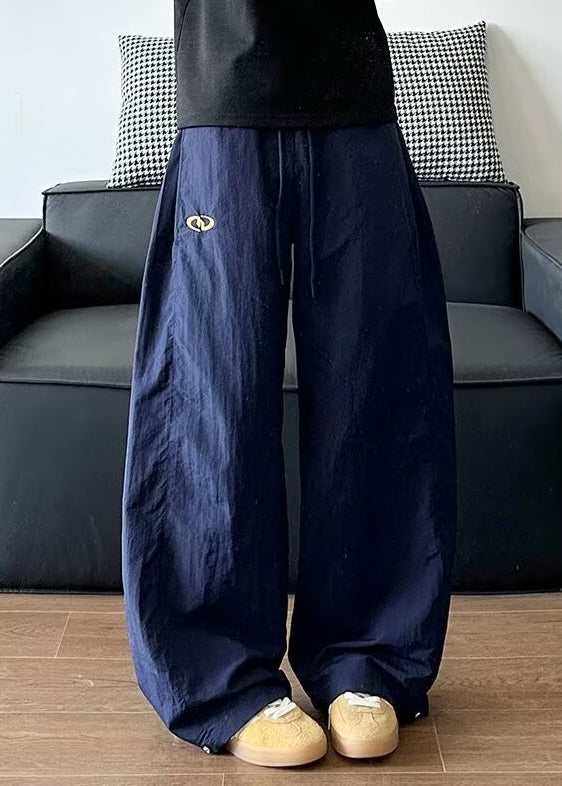 Loose Navy Elastic Waist Cotton Pants Summer