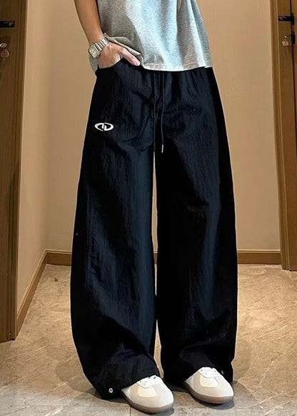 Loose Navy Elastic Waist Cotton Pants Summer