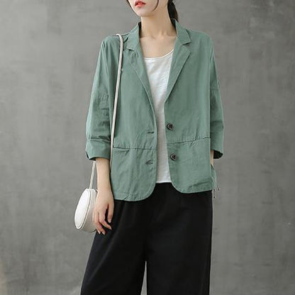 Loose Notched Button Down Fall Top Inspiration Green Blouses