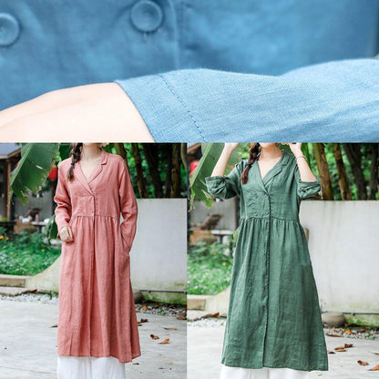 Loose Notched Tie Waist Spring Quilting Clothes Work Blackish Green Robe Dress