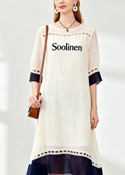 Loose O Neck Hollow Out Patchwork Chiffon Dresses Summer