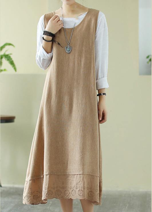 Loose O Neck Sleeveless Spring Clothes Sewing Nude Dresses