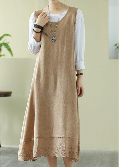 Loose O Neck Sleeveless Spring Clothes Sewing Nude Dresses