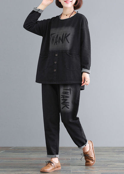 Loose O-neck Top and Pants Two Pieces Set Fall