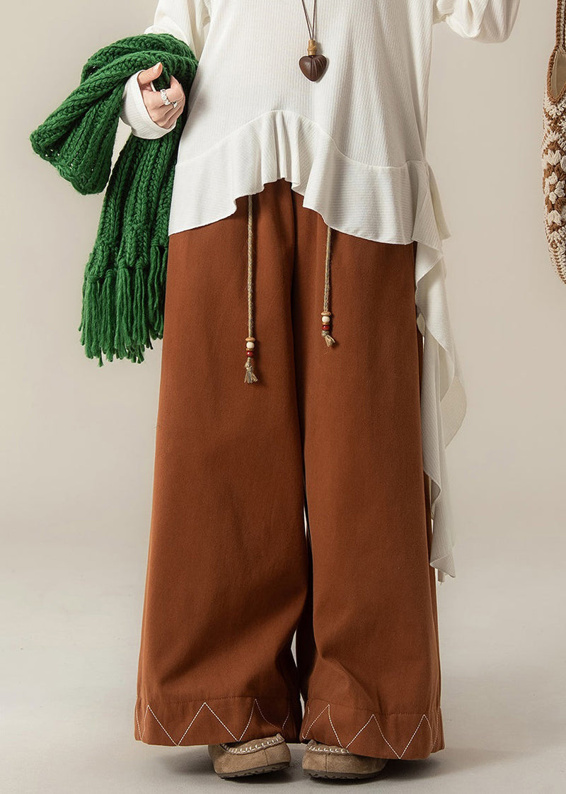 Loose Orange Drawstring Cotton Wide Leg Pants Spring