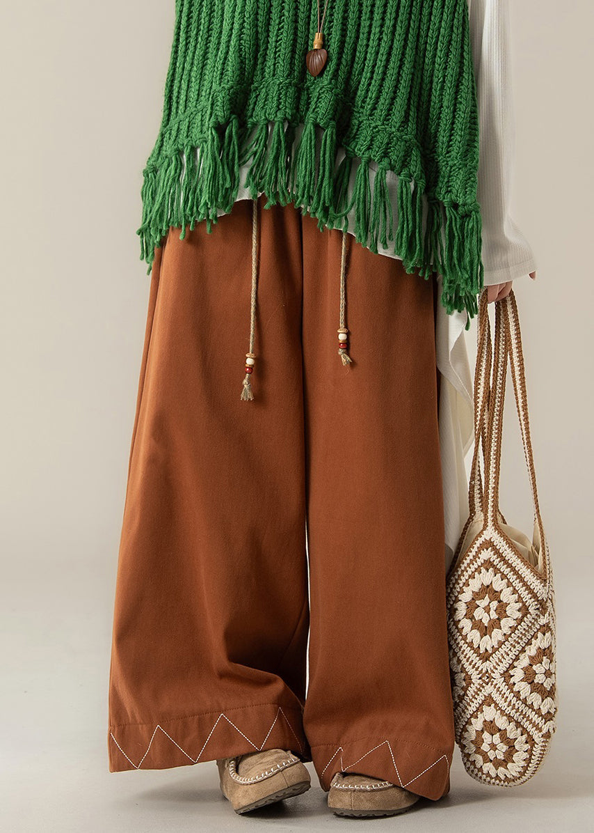 Loose Orange Drawstring Cotton Wide Leg Pants Spring