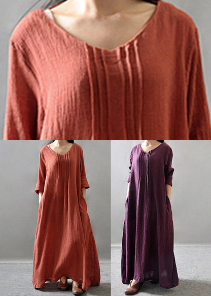 Loose Orange O-neck Long Dress Spring