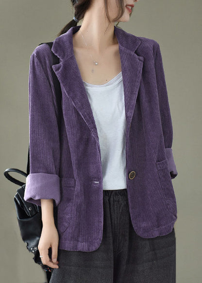 Loose Yellow Button Pockets Peter Pan Collar Corduroy Coat Long Sleeve