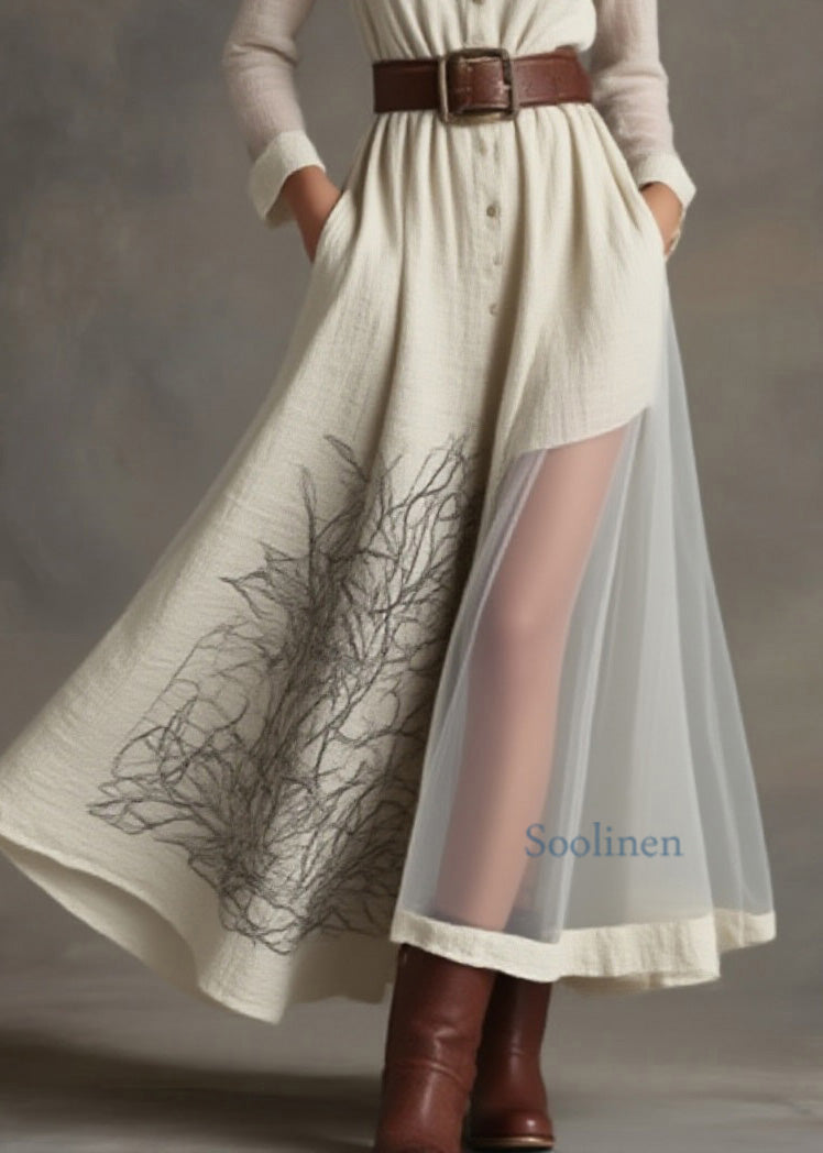 Loose Peter Pan Collar Print Patchwork Cotton Dresses Spring