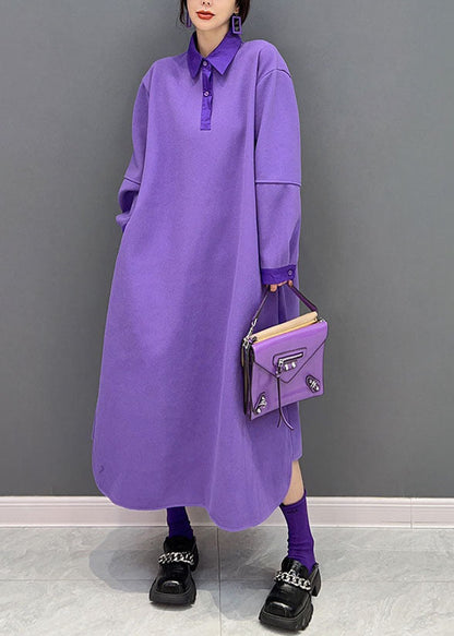 Loose Purple Peter Pan Collar Cotton Dresses Spring