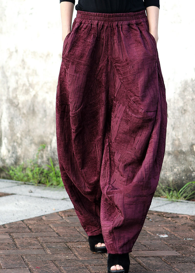 Loose Purple Pockets Jacquard Winter Pants