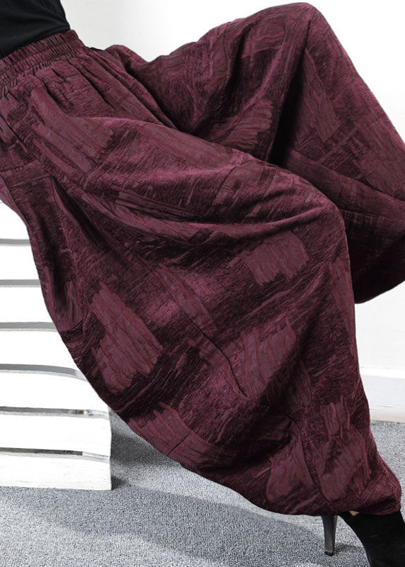 Loose Purple Pockets Jacquard Winter Pants