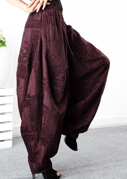 Loose Purple Pockets Jacquard Winter Pants