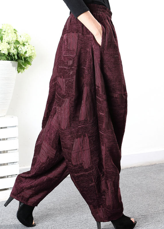 Loose Purple Pockets Jacquard Winter Pants