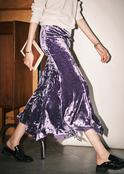 Loose Pink High Waist Silk Velvet Skirts Spring