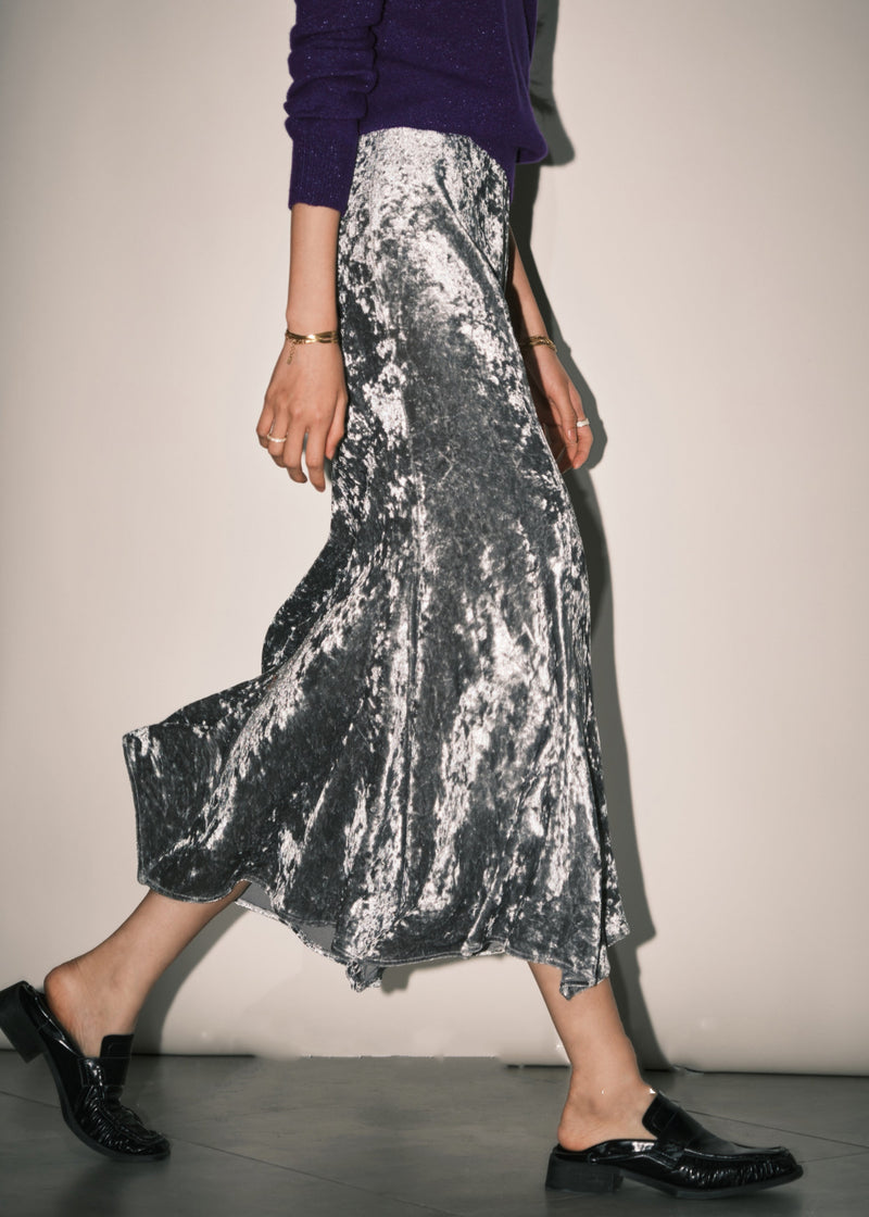 Loose Green High Waist Silk Velvet Skirts Spring