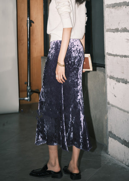 Loose Yellow High Waist Silk Velvet Skirts Spring