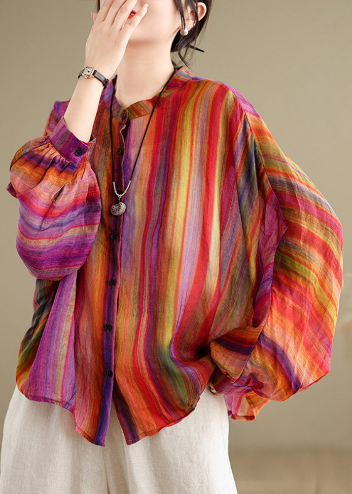 Loose Green Geometry Button Linen Blouses Batwing Sleeve