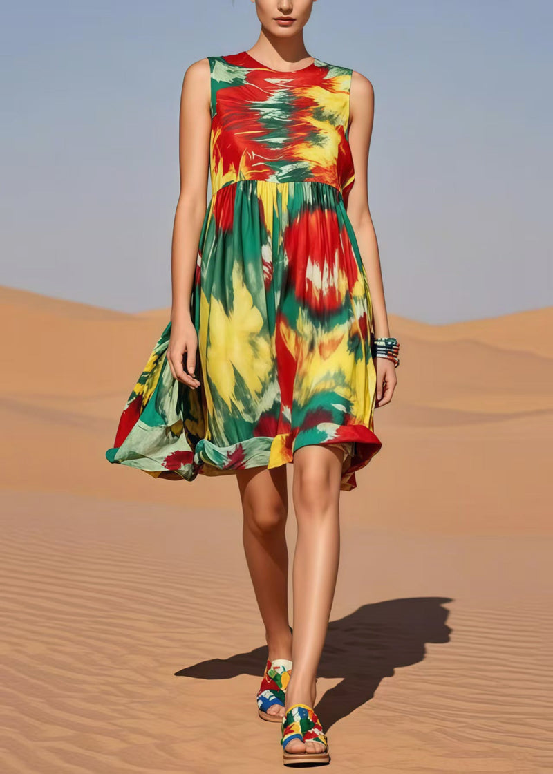Loose Rainbow Tie Dye Cotton Mini Dresses Summer