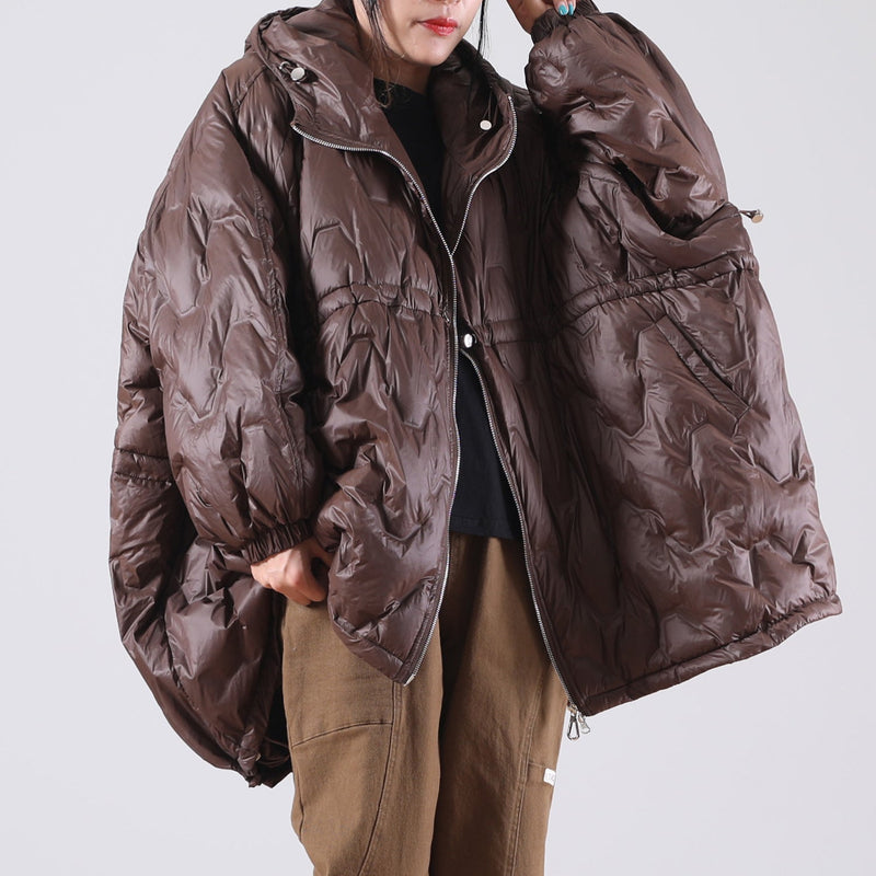 Loose Red Hooded Drawstring Duck Down Winter Down Coat