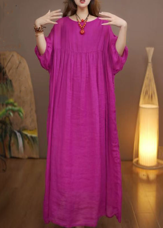Loose Red Pockets Cotton Long Dress Bracelet Sleeve