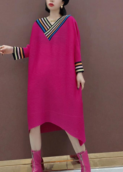 Loose V Neck Asymmetric Spring Clothes Photography Red Art Dresses