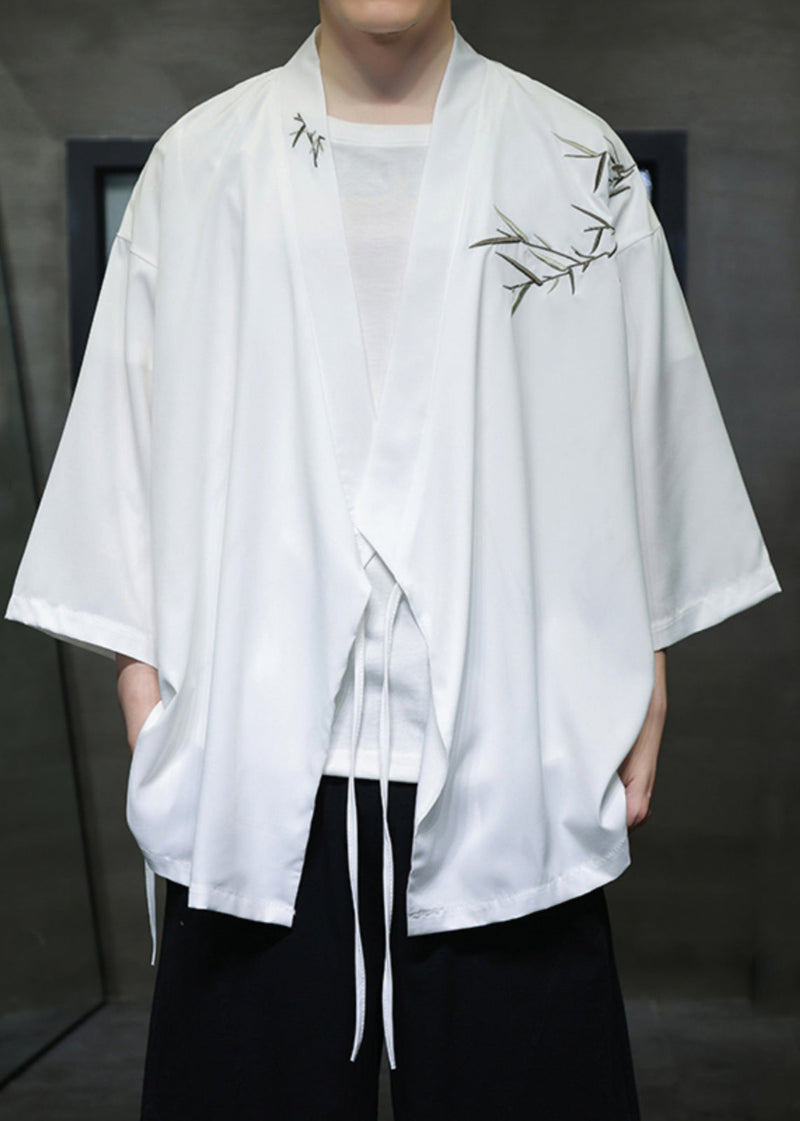 Loose White Embroideried Lace Up Cotton Shirts Summer