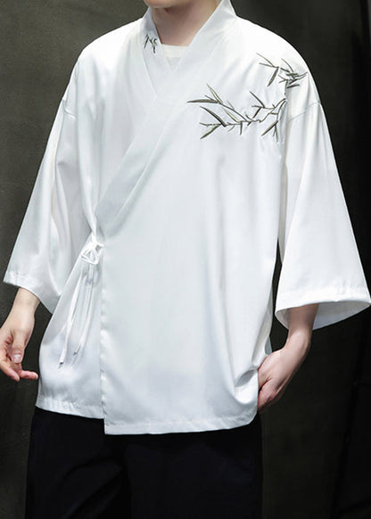 Loose White Embroideried Lace Up Cotton Shirts Summer