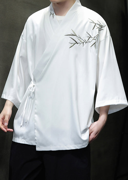 Loose White Embroideried Lace Up Cotton Shirts Summer