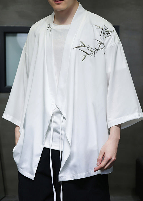 Loose White Embroideried Lace Up Cotton Shirts Summer