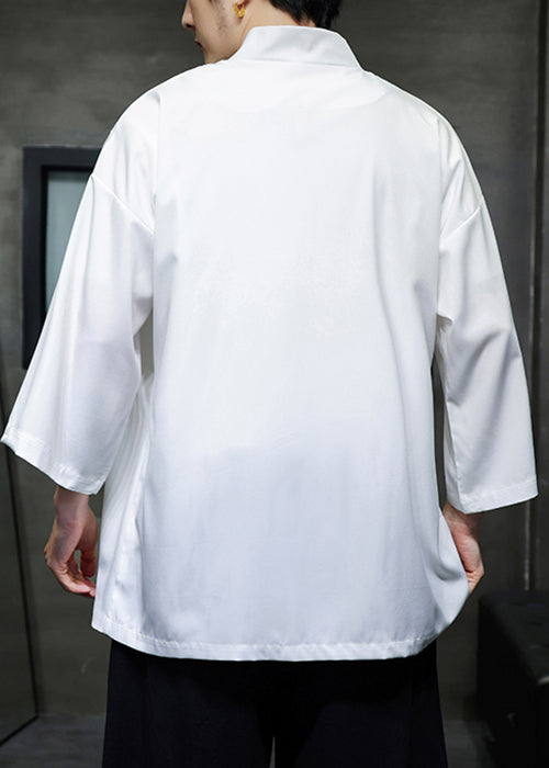 Loose White Embroideried Lace Up Cotton Shirts Summer