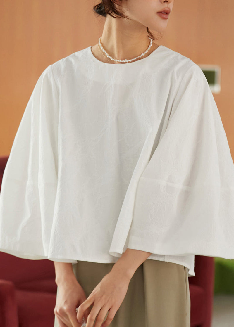 Loose White O-neck Patchwork Cotton T Shirts Fall