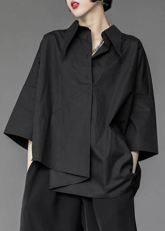 Loose White Peter Pan Collar Asymmetrical Solid Shirts Three Quarter Sleeve