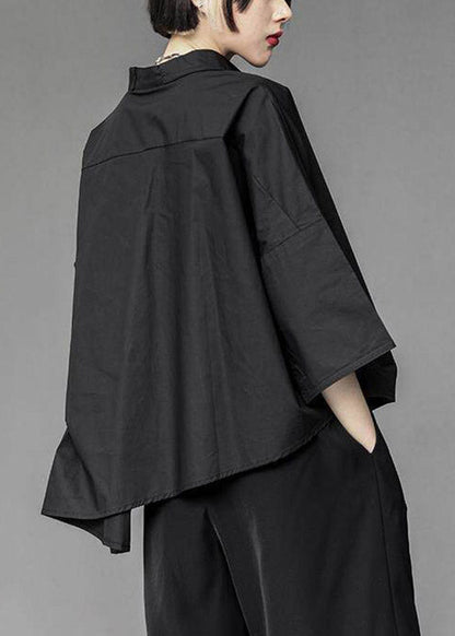 Loose White Peter Pan Collar Asymmetrical Solid Shirts Three Quarter Sleeve