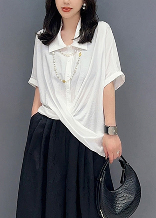 Loose White Peter Pan Collar Shirts Summer